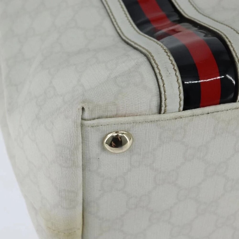 GUCCI GG Supreme Sherry Line Tote Bag PVC Leather Red White Navy Auth bs30498 - Picture 13 of 15